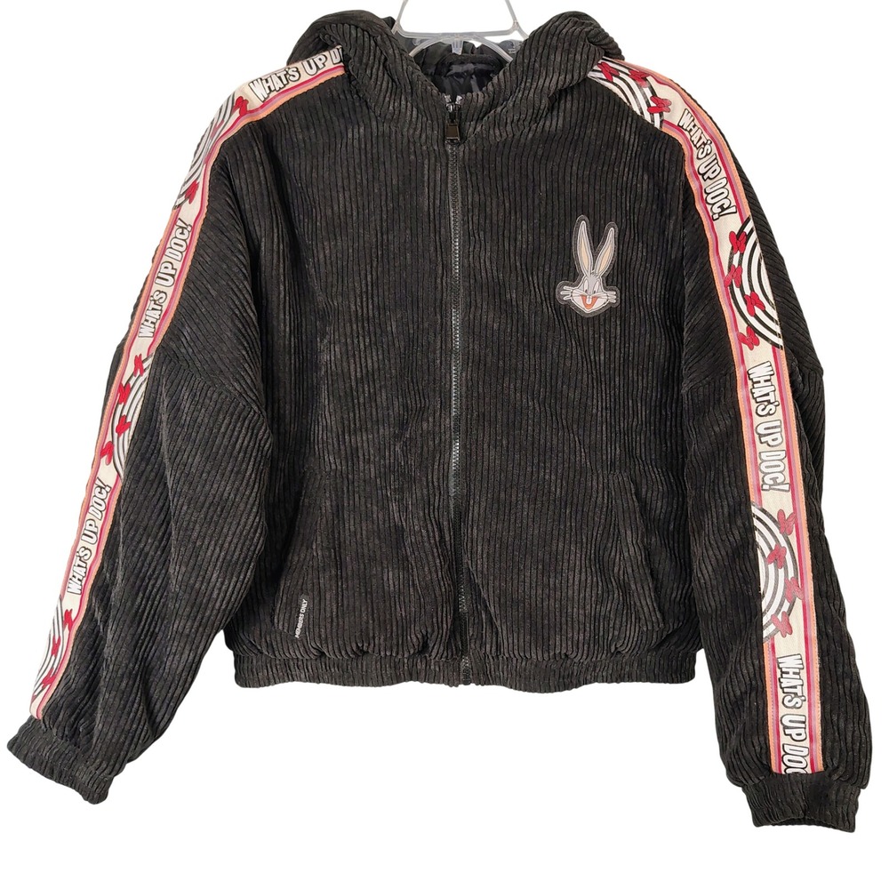 Members Only Womens L Looney Tunes Lola Bunny Puffer Jacket Black Corduroy Y2K